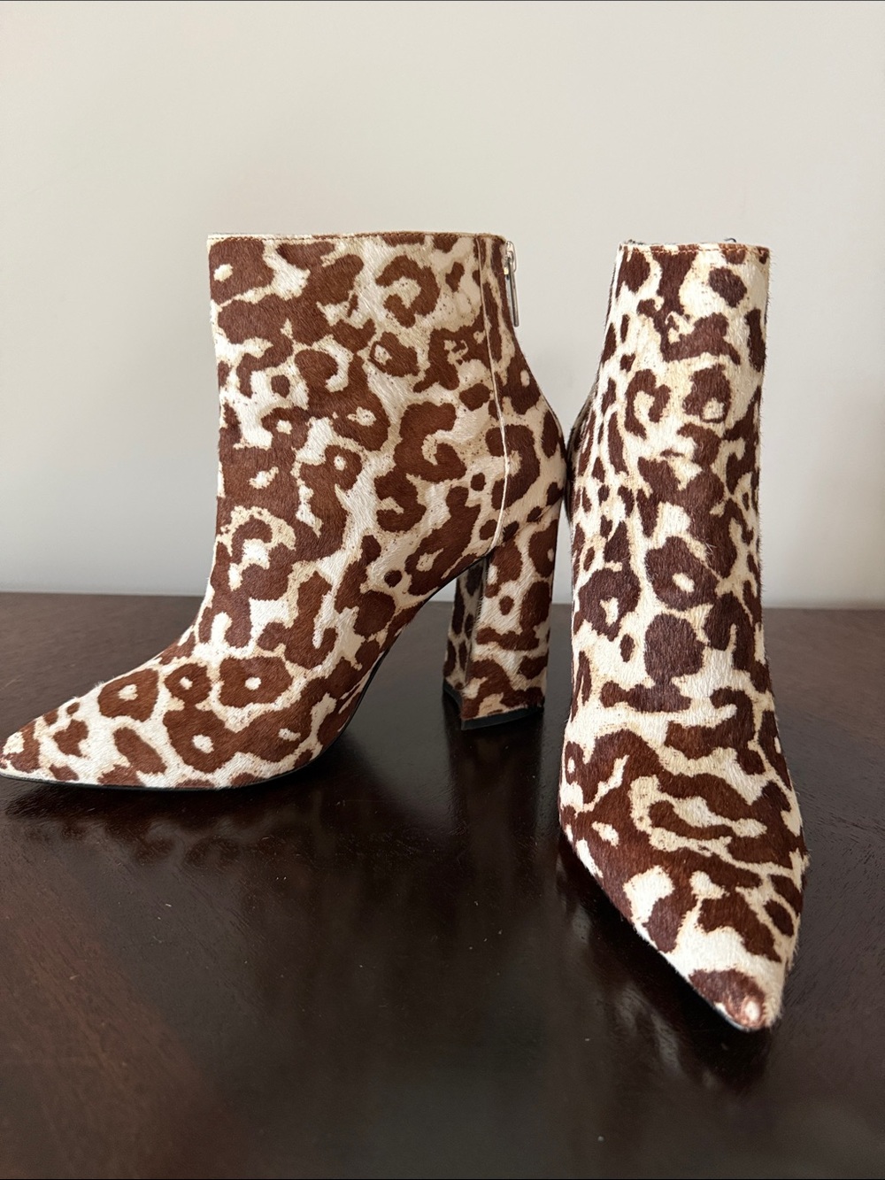 NWT Charles David Leopard-Print Genuine Calf Hair Ankle Boots